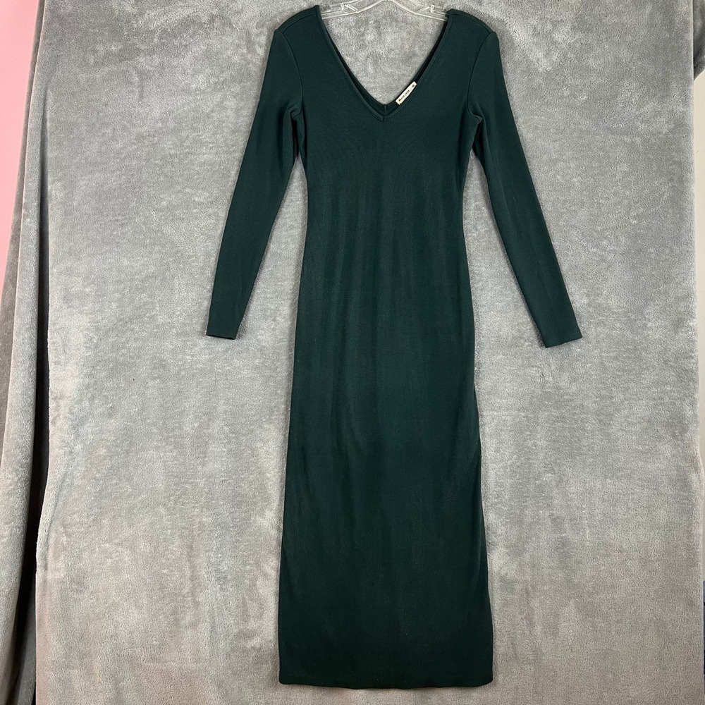 Marine Layer Lexi Rib Knit Maxi Sweater Dress Womens XS Dark Green Bodycon